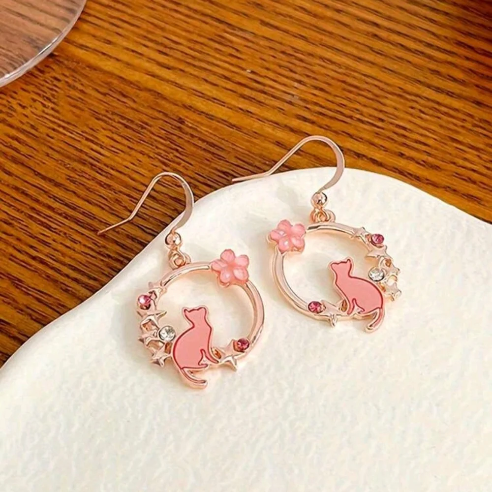 Pretty Pink Cat Earrings New!